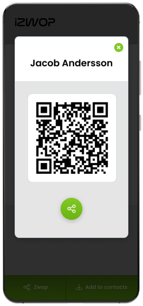 Demo av digitalt visitkort med QR kod från iZwop